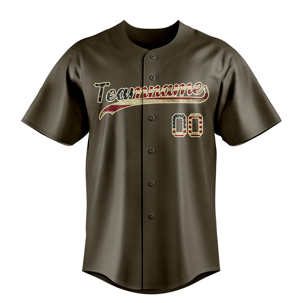 Personalized Olive & Cream Vintage USA Flag Fan Baseball Jersey