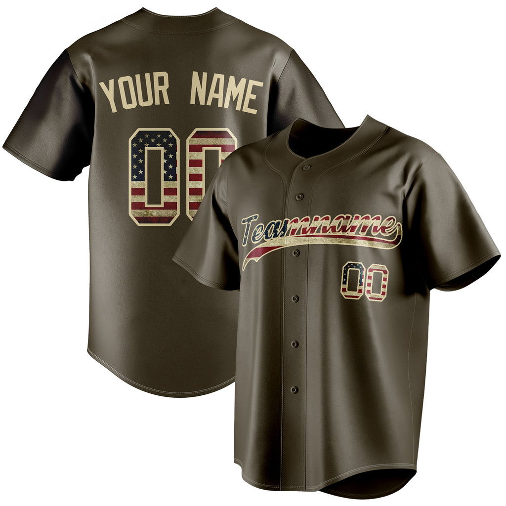 Personalized Olive & Cream Vintage USA Flag Fan Baseball Jersey BB01240531YX394