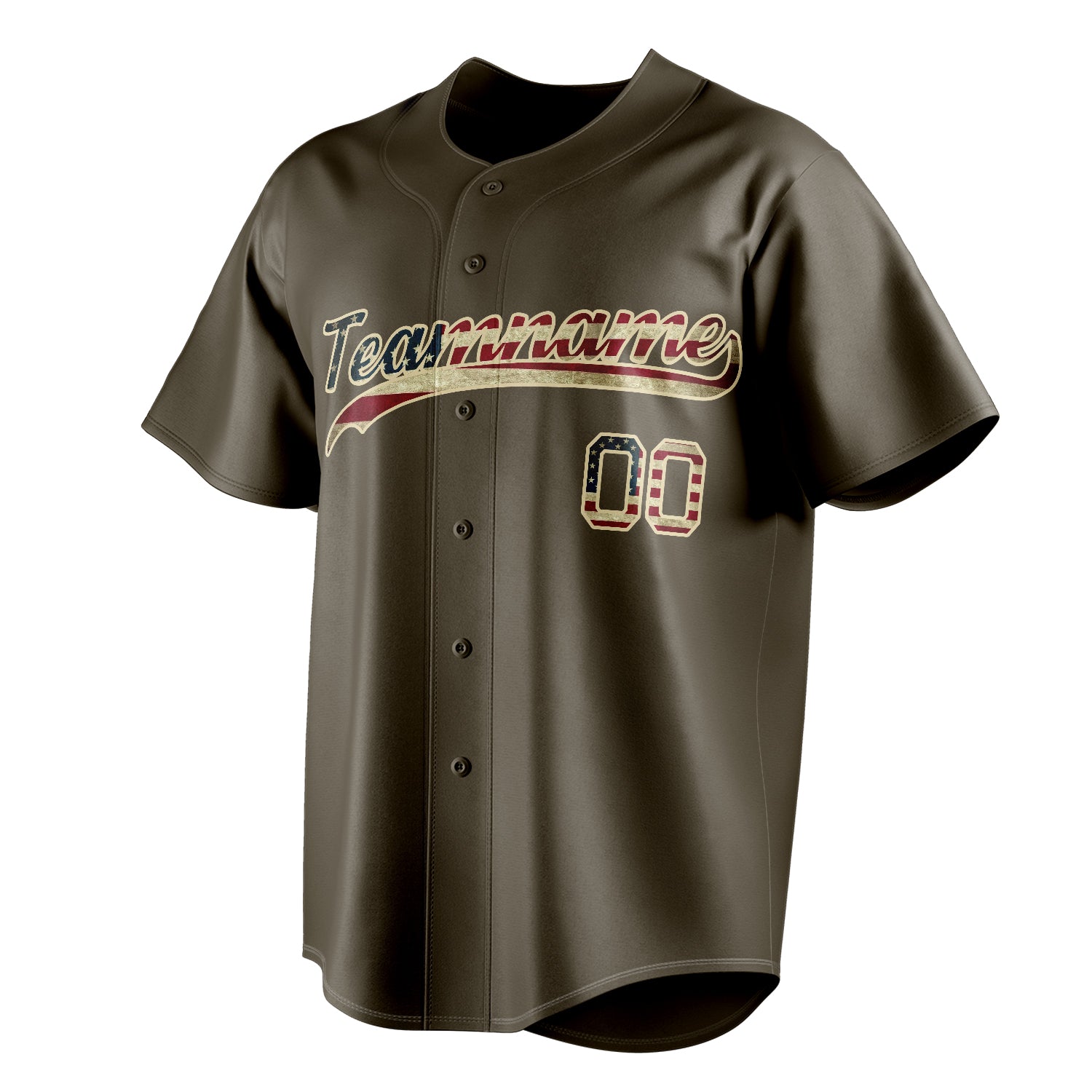Personalized Olive & Cream Vintage USA Flag Fan Baseball Jersey