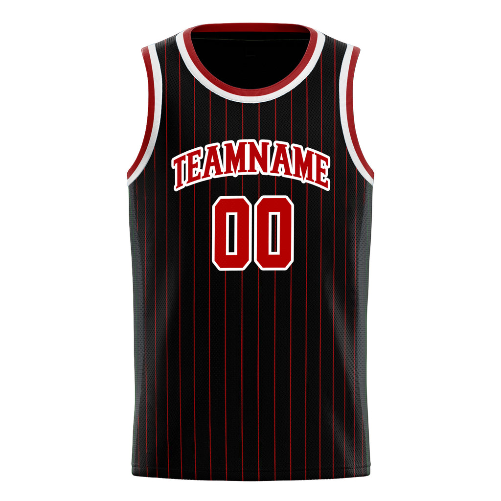 Personalized Black & Red Pinstripe Basketball Jersey