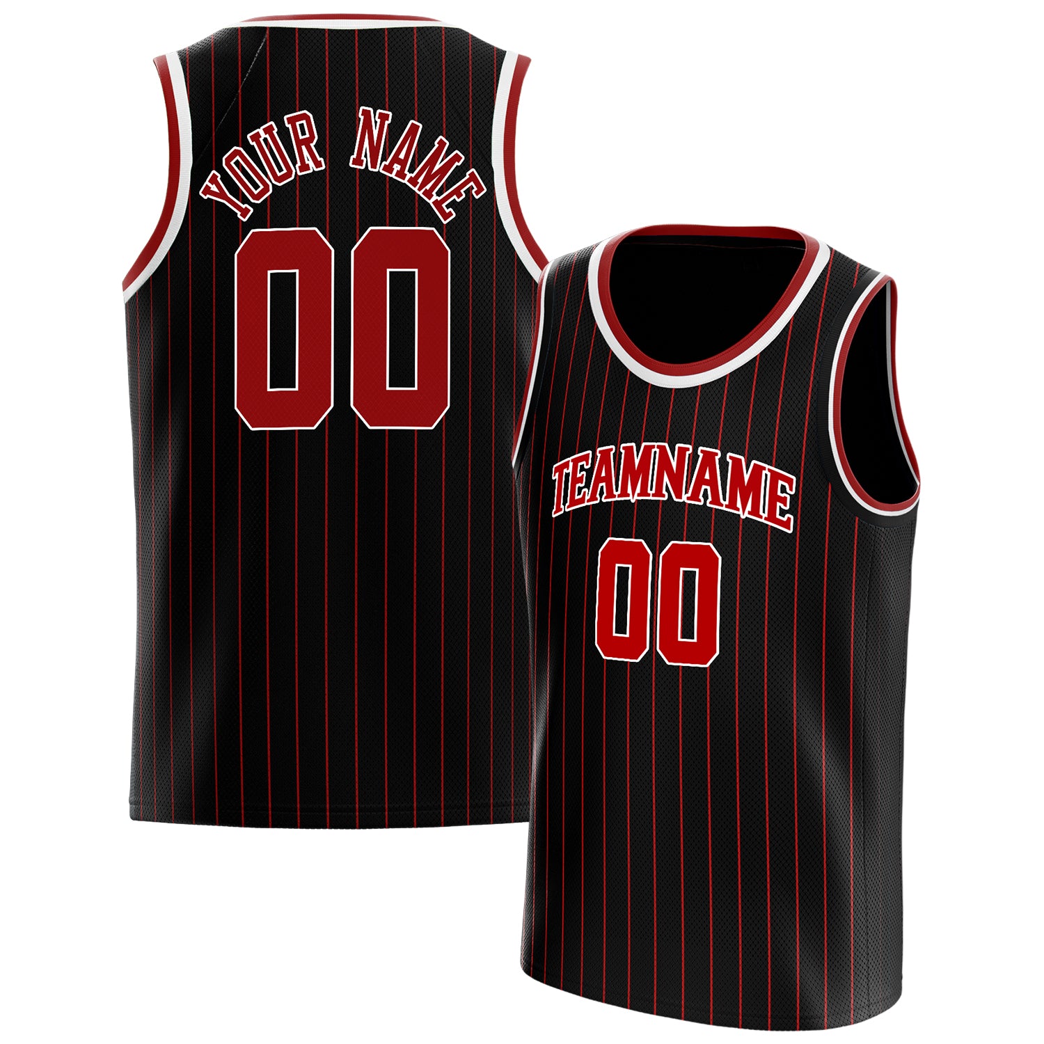 Personalized Black & Red Pinstripe Basketball Jersey