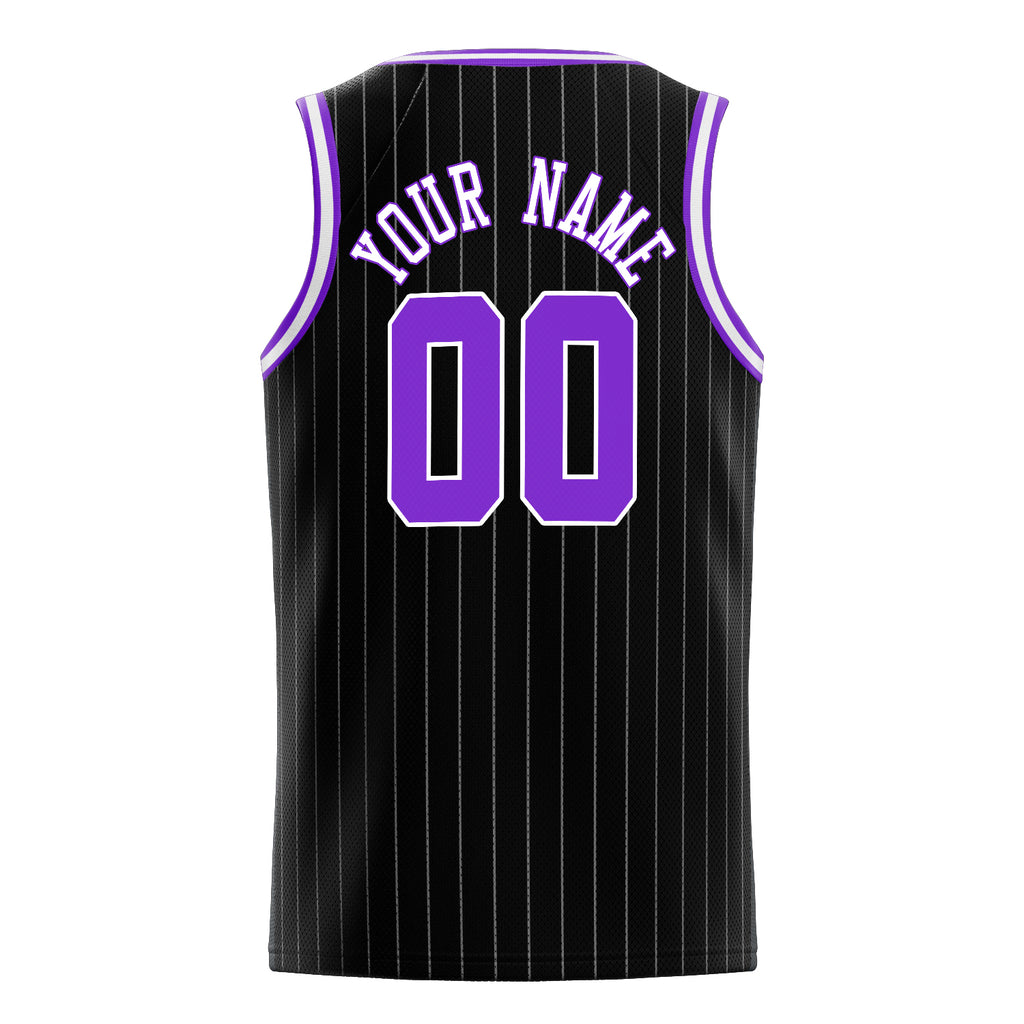 Personalized Black & Purple White Pinstripe Basketball Jersey