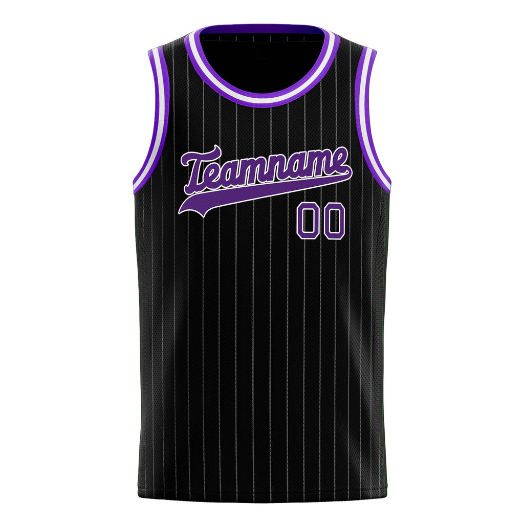 Personalized Black & Purple White Pinstripe Basketball Jersey