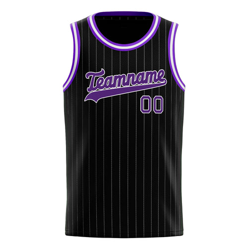 Personalized Black & Purple White Pinstripe Basketball Jersey