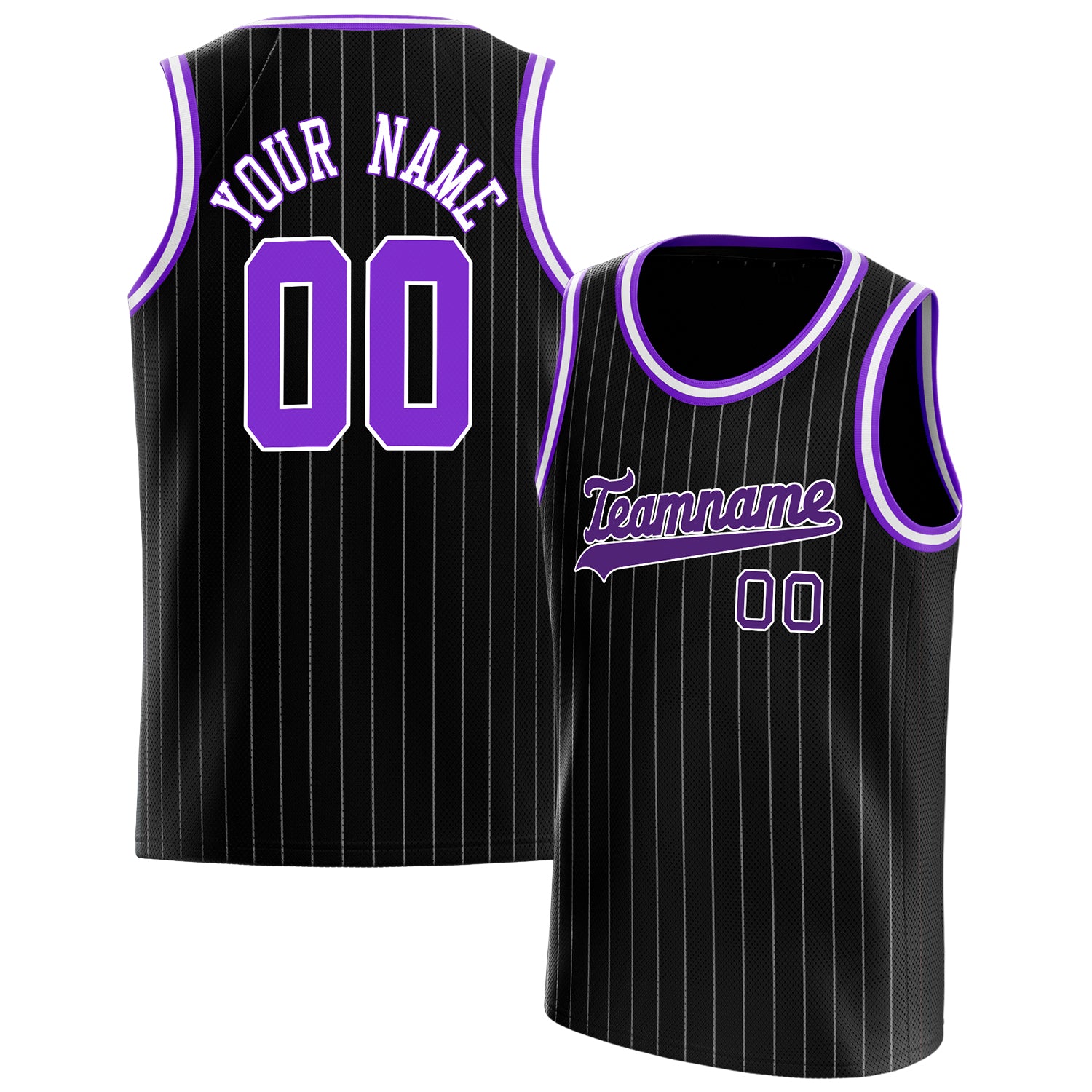 Personalized Black & Purple White Pinstripe Basketball Jersey