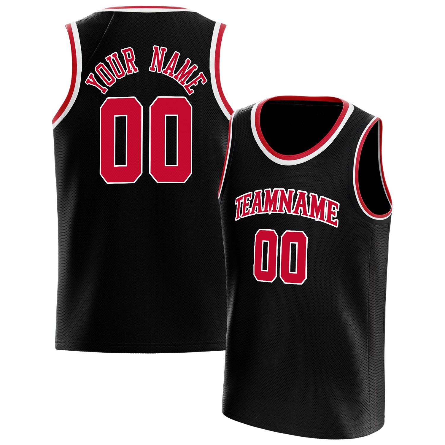 Personalized Black & Red Solid Color Basketball Jersey