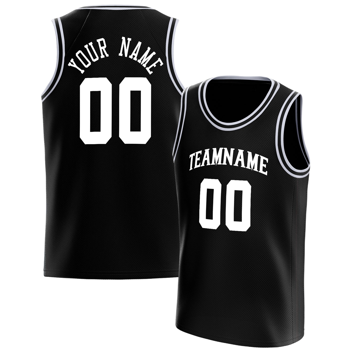Personalized Black & White Solid Color Basketball Jersey