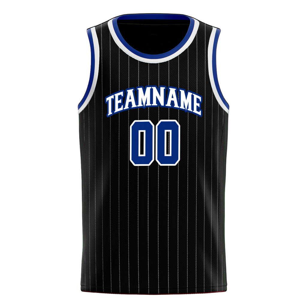 Personalized Black & Royal White Pinstripe Basketball Jersey