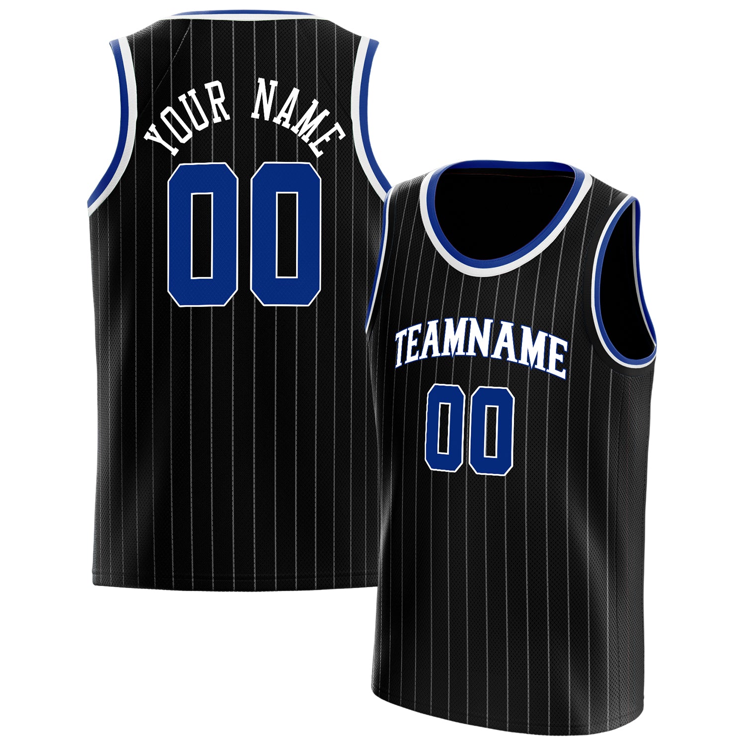 Personalized Black & Royal White Pinstripe Basketball Jersey
