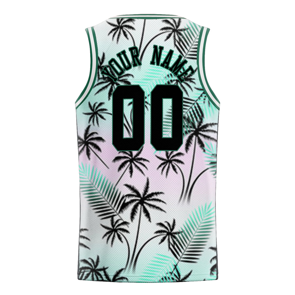 Personalized Black & Kelly Green Tropical Hawaii Palm Leaves Basketball Jersey