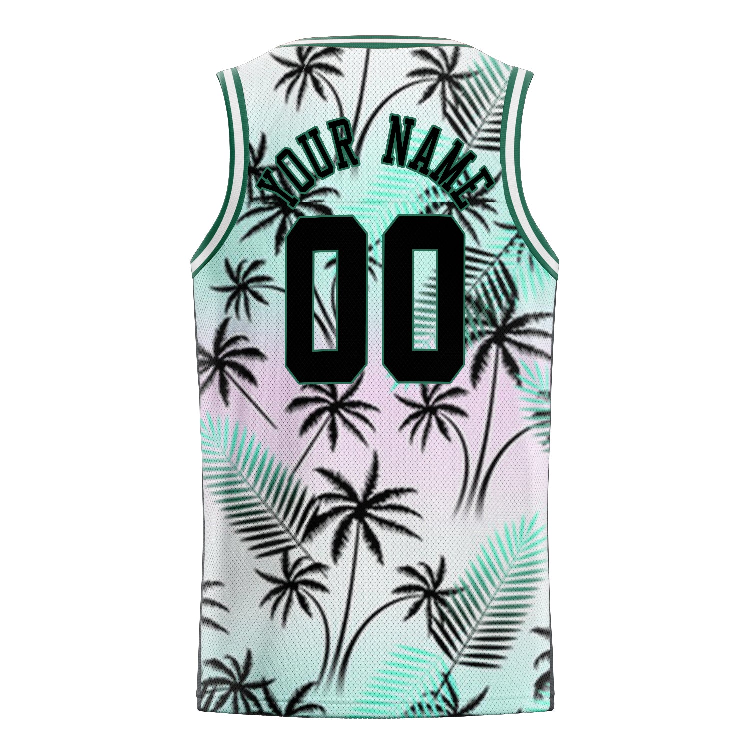 Personalized Black & Kelly Green Tropical Hawaii Palm Leaves Basketball Jersey