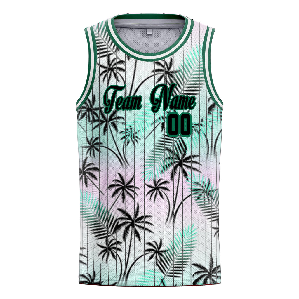 Personalized Black & Kelly Green Tropical Hawaii Palm Leaves Basketball Jersey