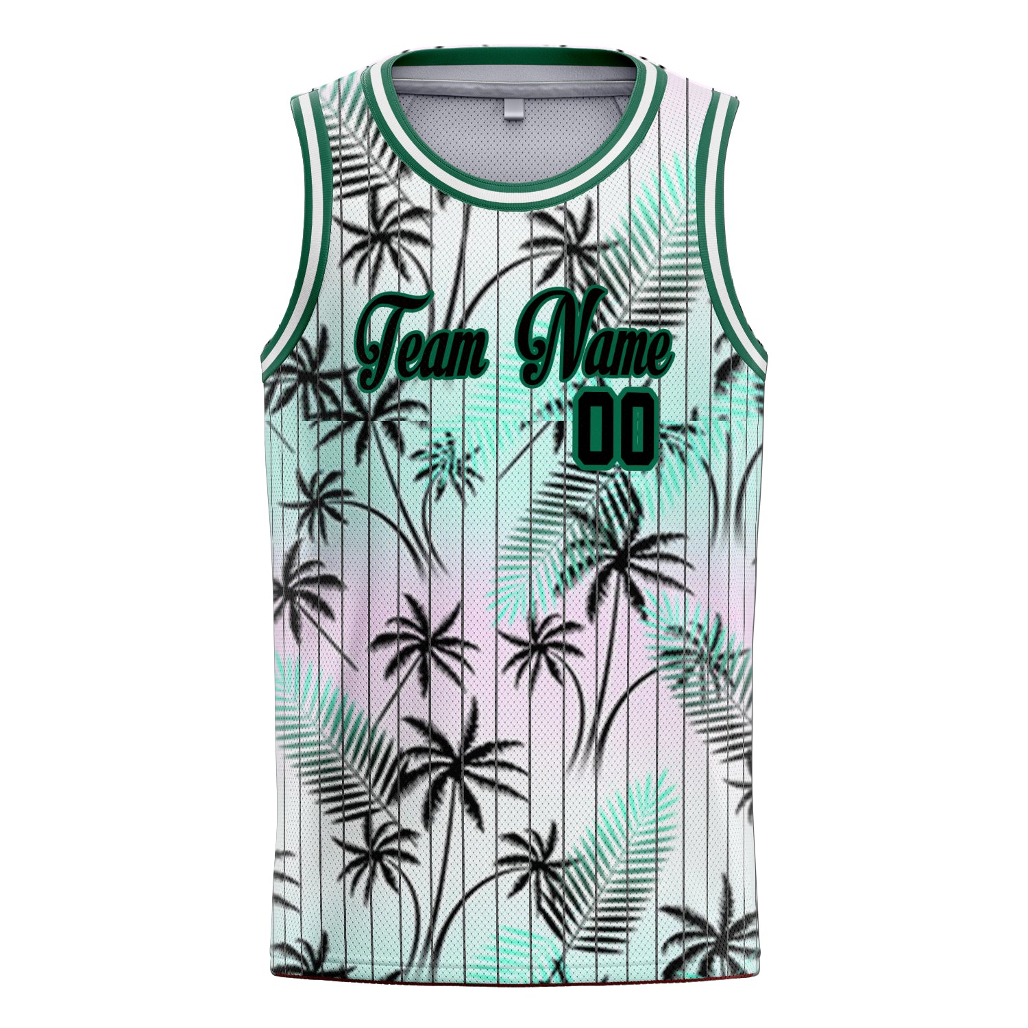 Personalized Black & Kelly Green Tropical Hawaii Palm Leaves Basketball Jersey