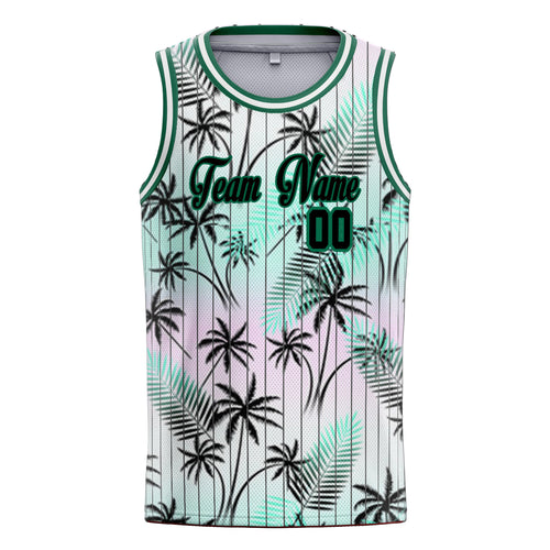 Personalized Black & Kelly Green Tropical Hawaii Palm Leaves Basketball Jersey