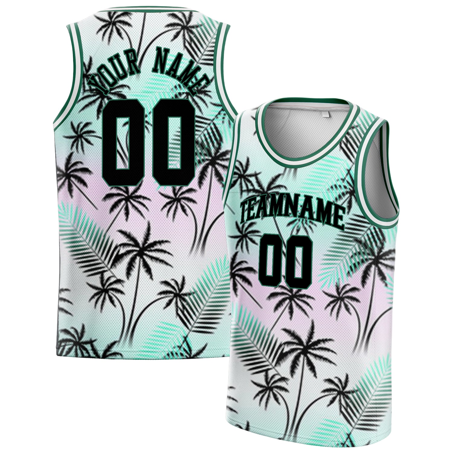 Personalized Black & Kelly Green Tropical Hawaii Palm Leaves Basketball Jersey