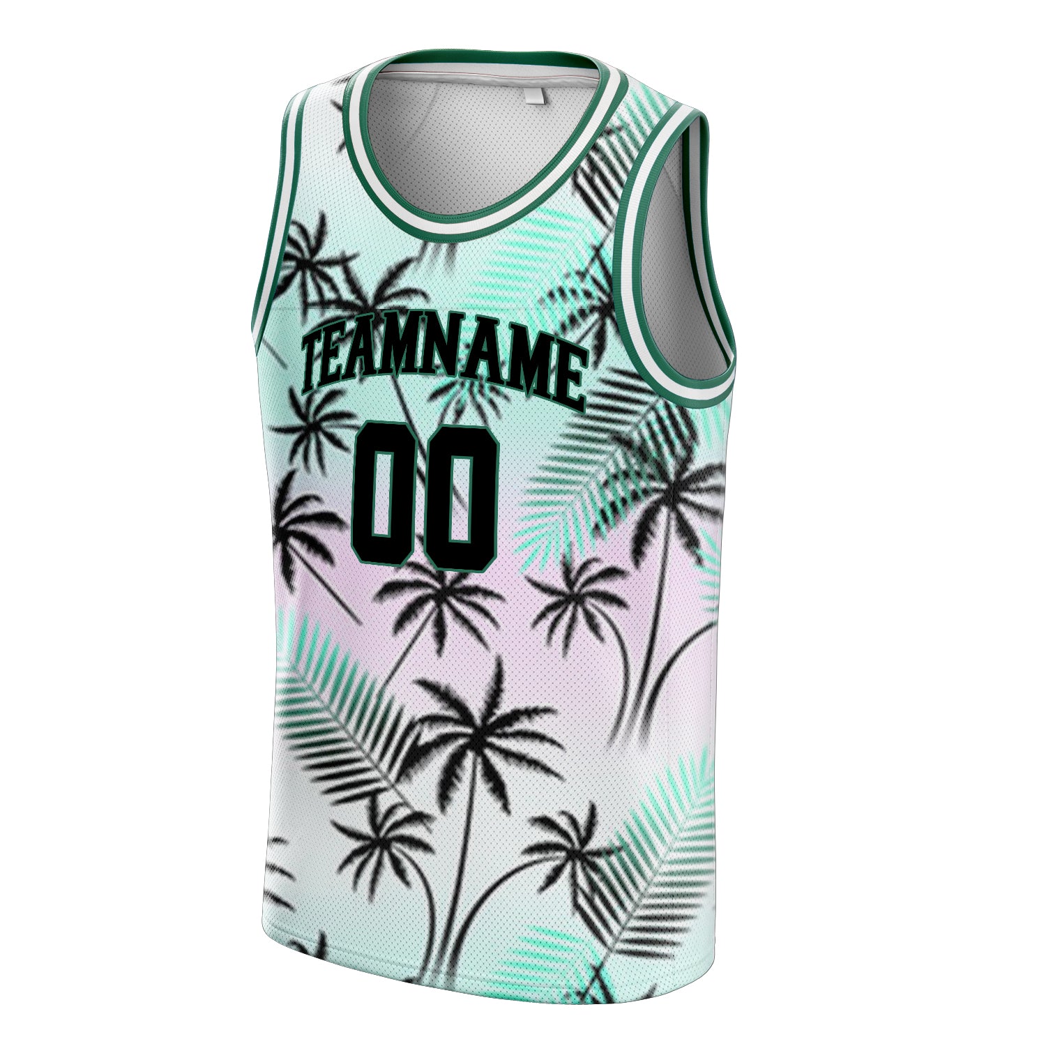 Personalized Black & Kelly Green Tropical Hawaii Palm Leaves Basketball Jersey