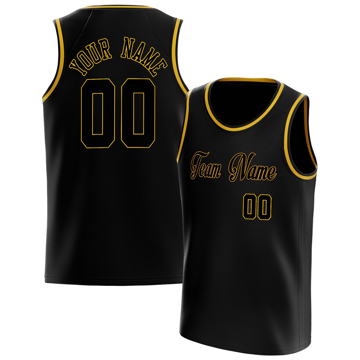 Personalized Black & Gold Solid Color Basketball Jersey