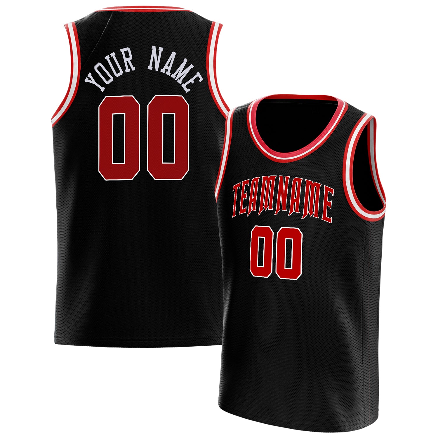Personalized Black & Red Solid Color Basketball Jersey
