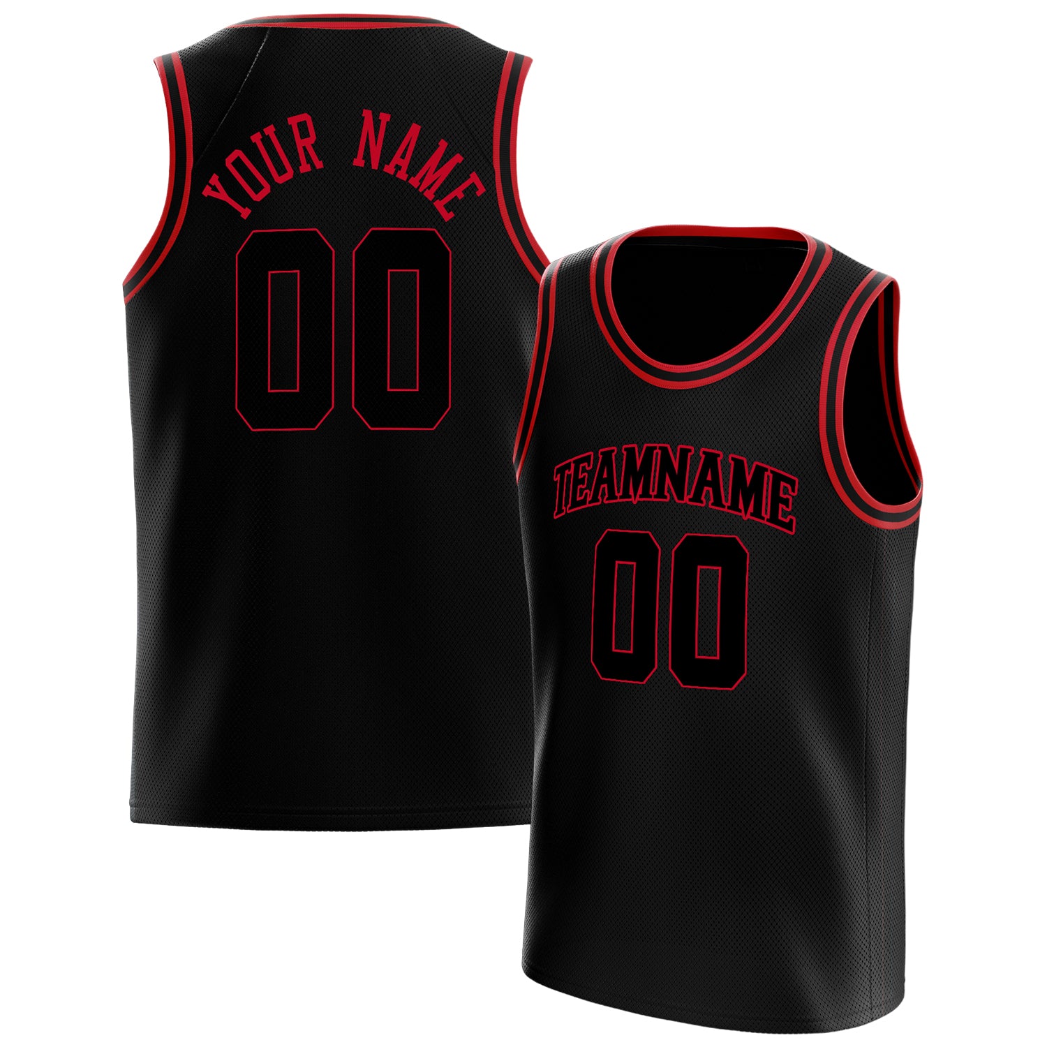 Personalized Black & Red Solid Color Basketball Jersey