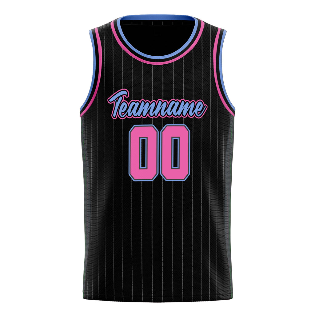 Personalized Black & Pink White Pinstripe Basketball Jersey