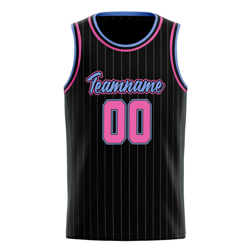 Personalized Black & Pink White Pinstripe Basketball Jersey