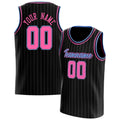 Personalized Black & Pink White Pinstripe Basketball Jersey