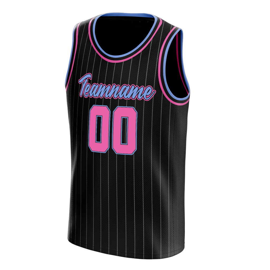Personalized Black & Pink White Pinstripe Basketball Jersey