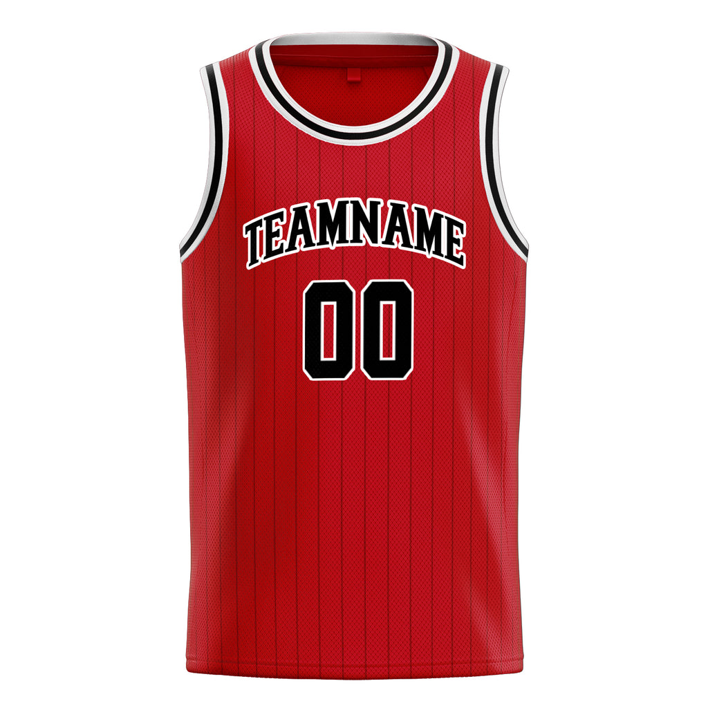 Personalized Red & Black Pinstripe Basketball Jersey