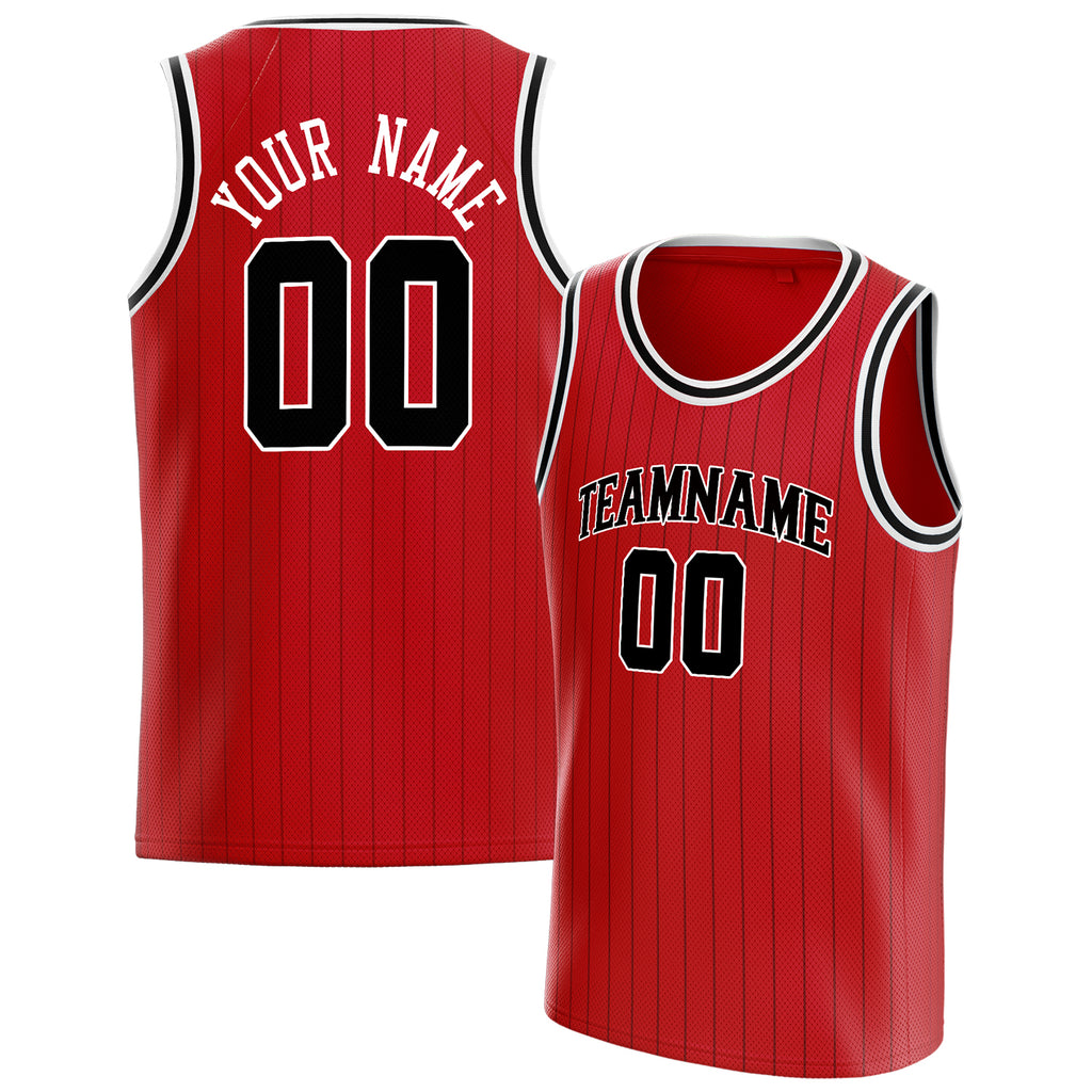 Personalized Red & Black Pinstripe Basketball Jersey