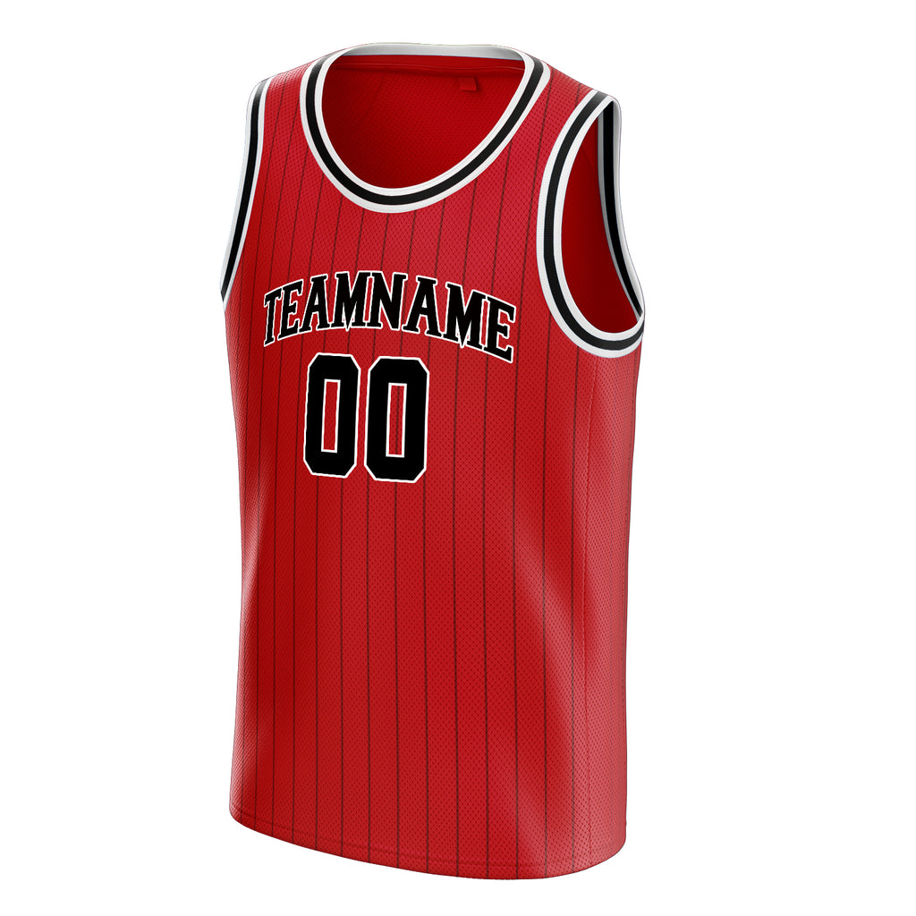 Personalized Red & Black Pinstripe Basketball Jersey