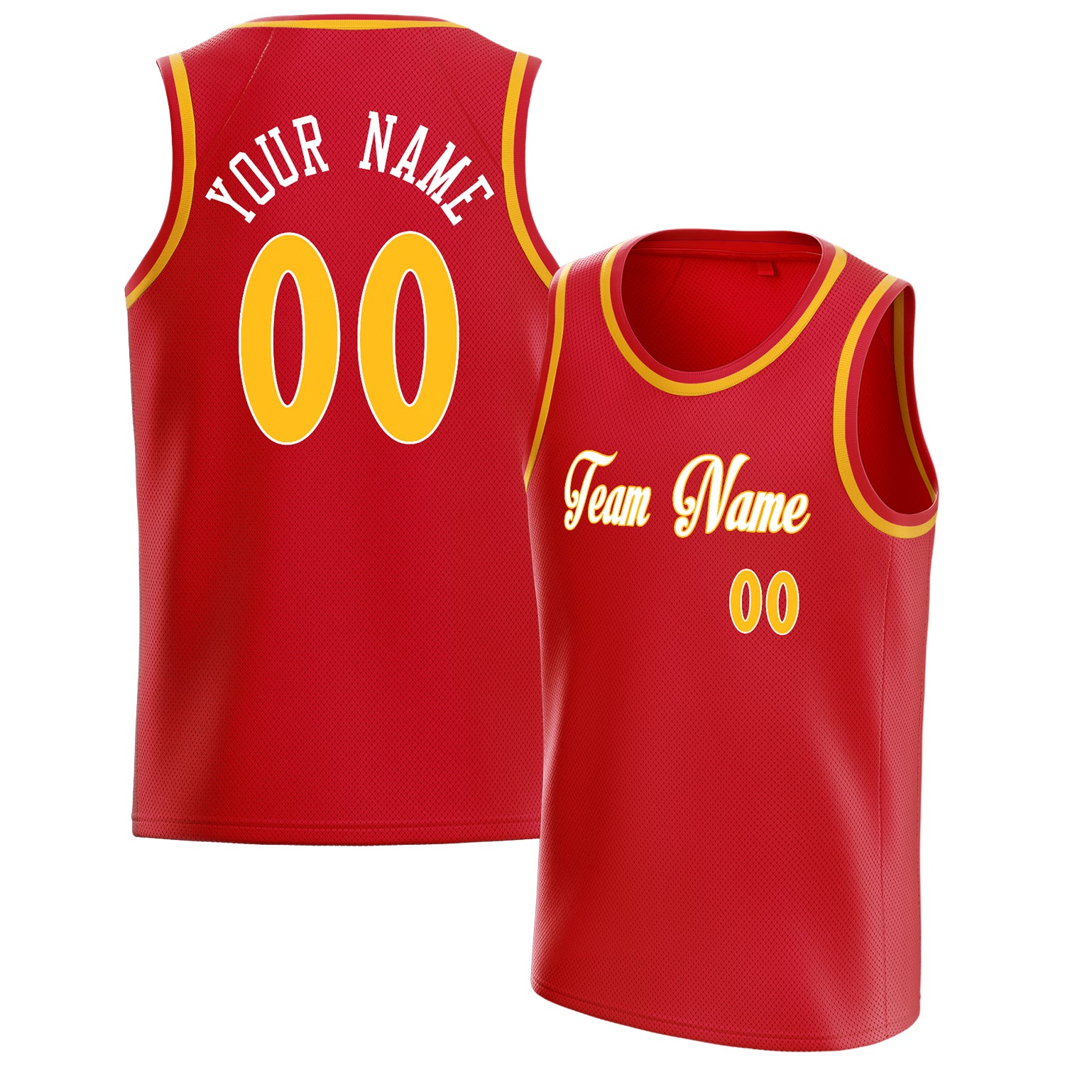 Personalized Red & Gold Solid Color Basketball Jersey