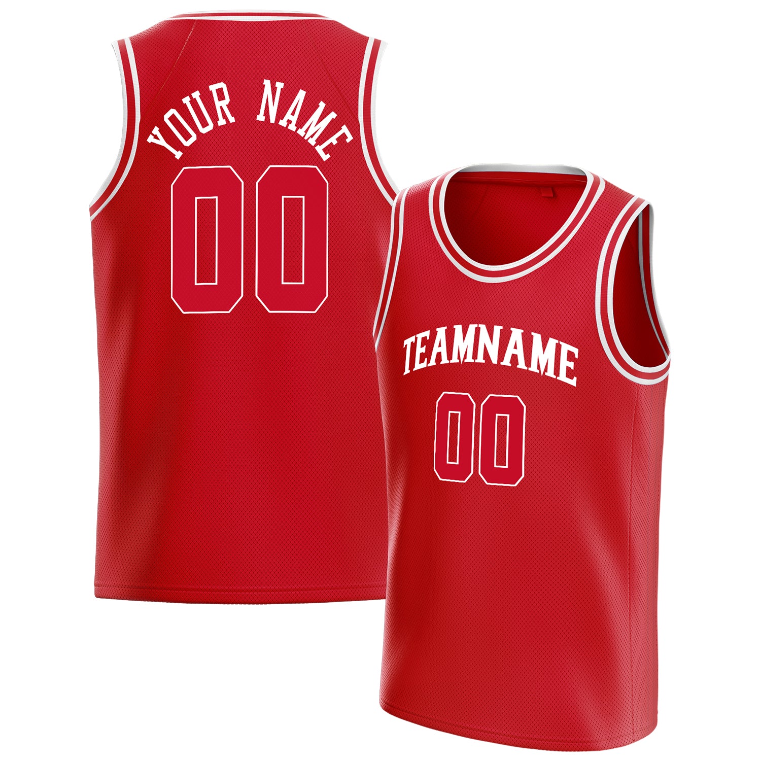 Personalized Red & White Solid Color Basketball Jersey