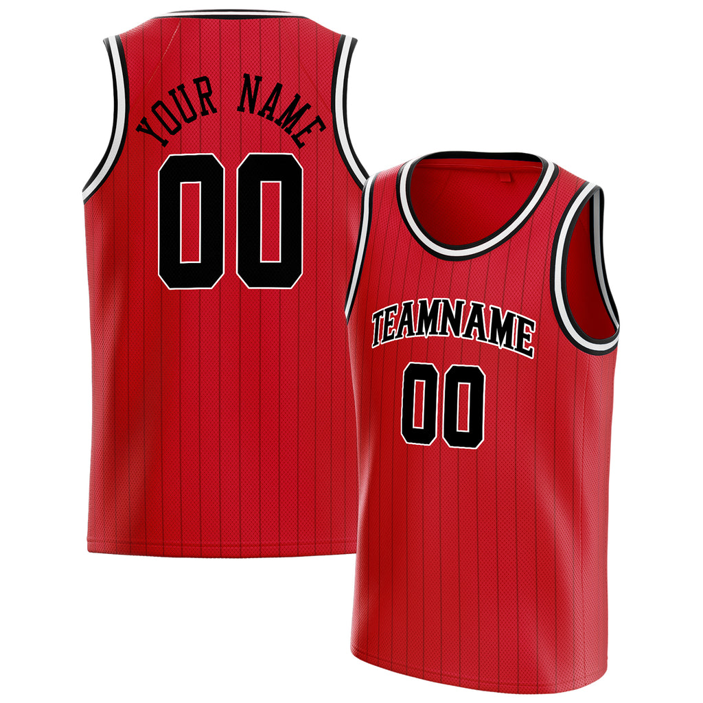 Personalized Red & Black Pinstripe Basketball Jersey