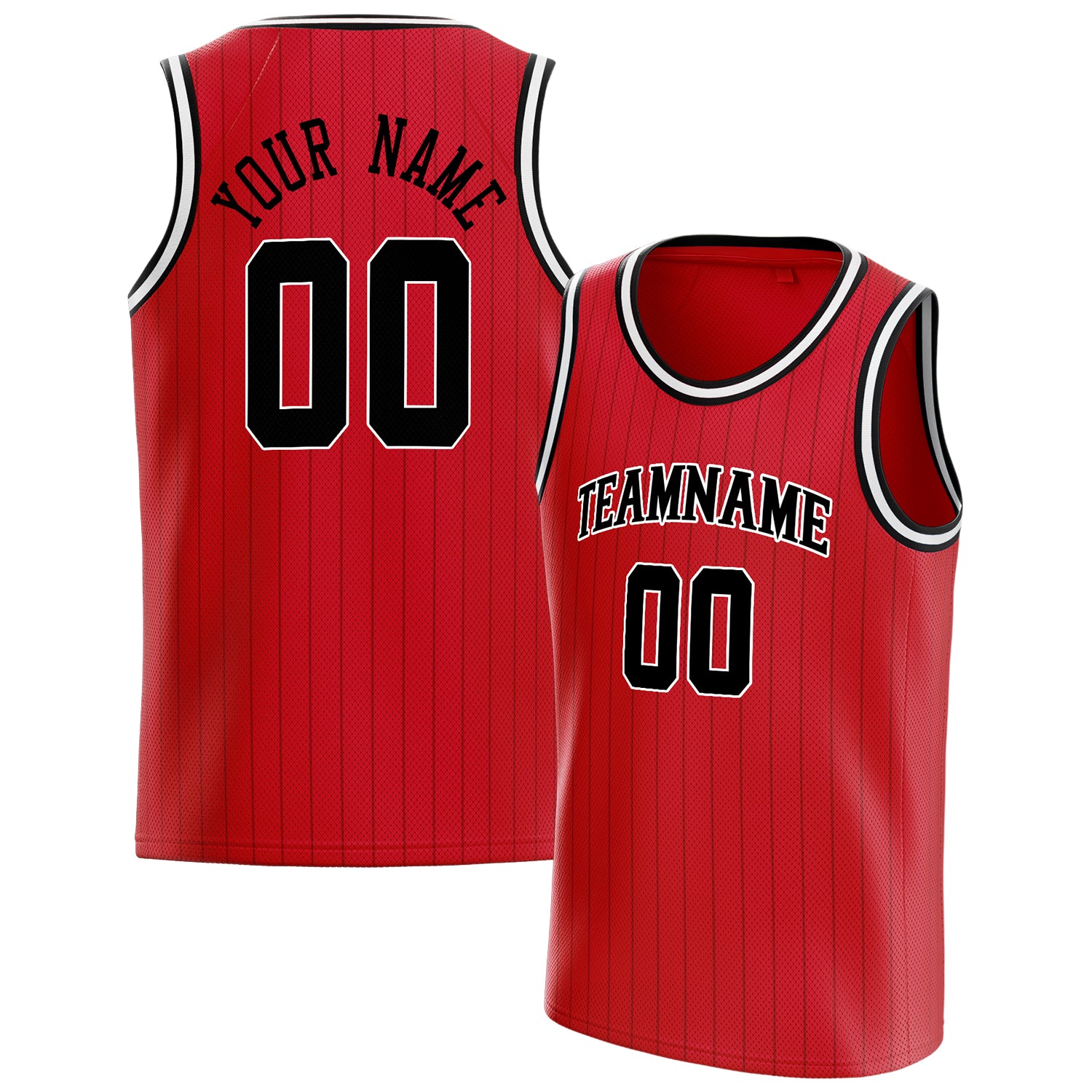 Personalized Red & Black Pinstripe Basketball Jersey