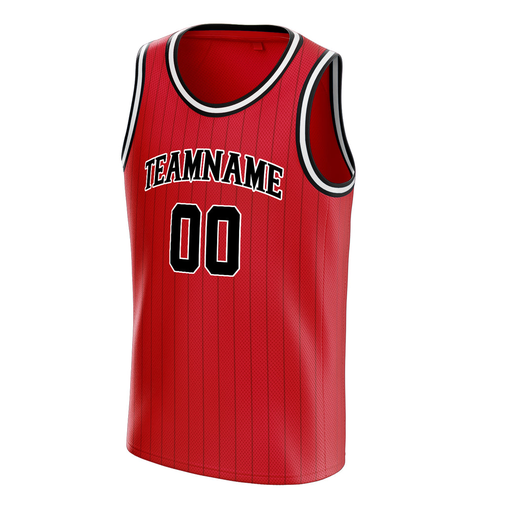 Personalized Red & Black Pinstripe Basketball Jersey