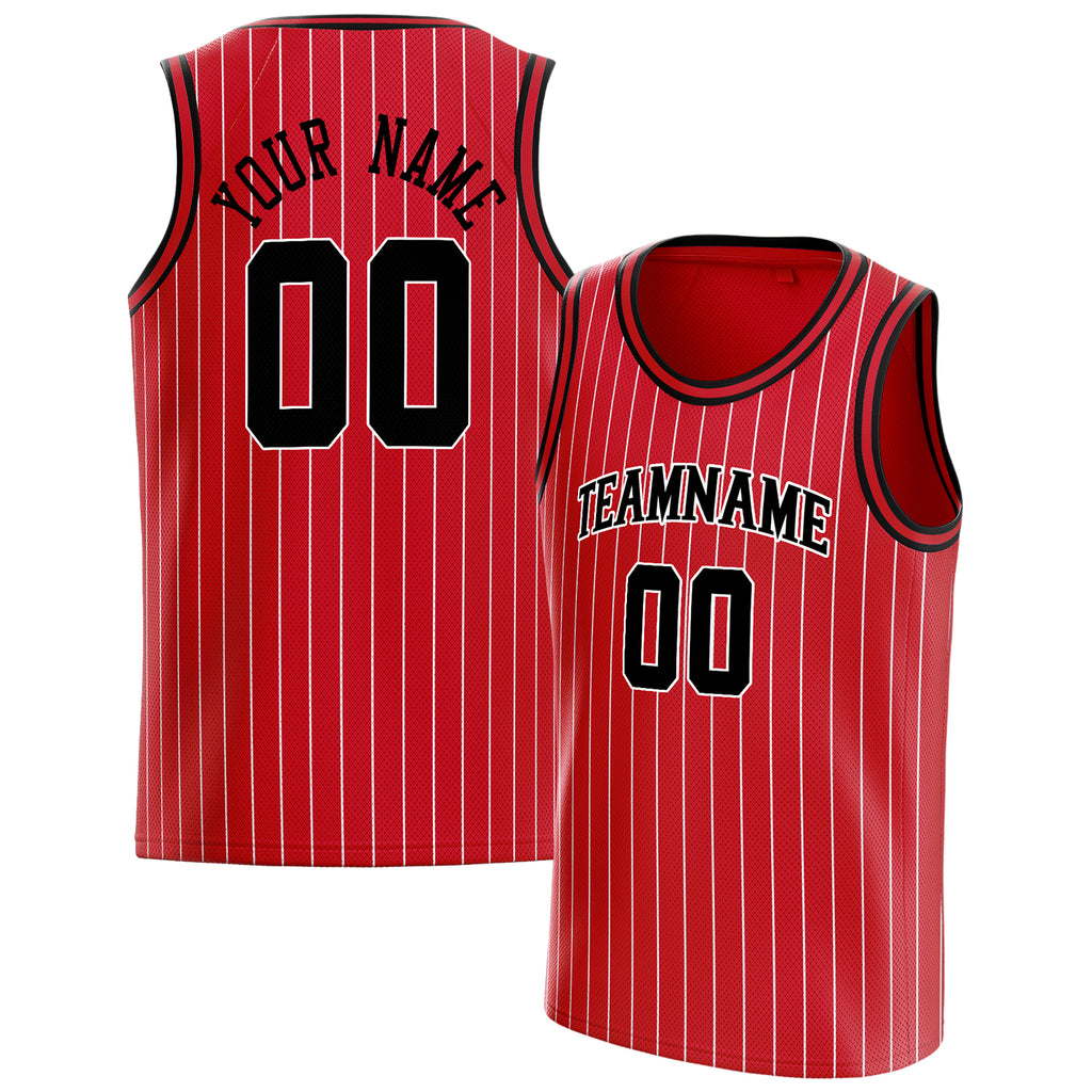 Personalized Red & Black White Pinstripe Basketball Jersey
