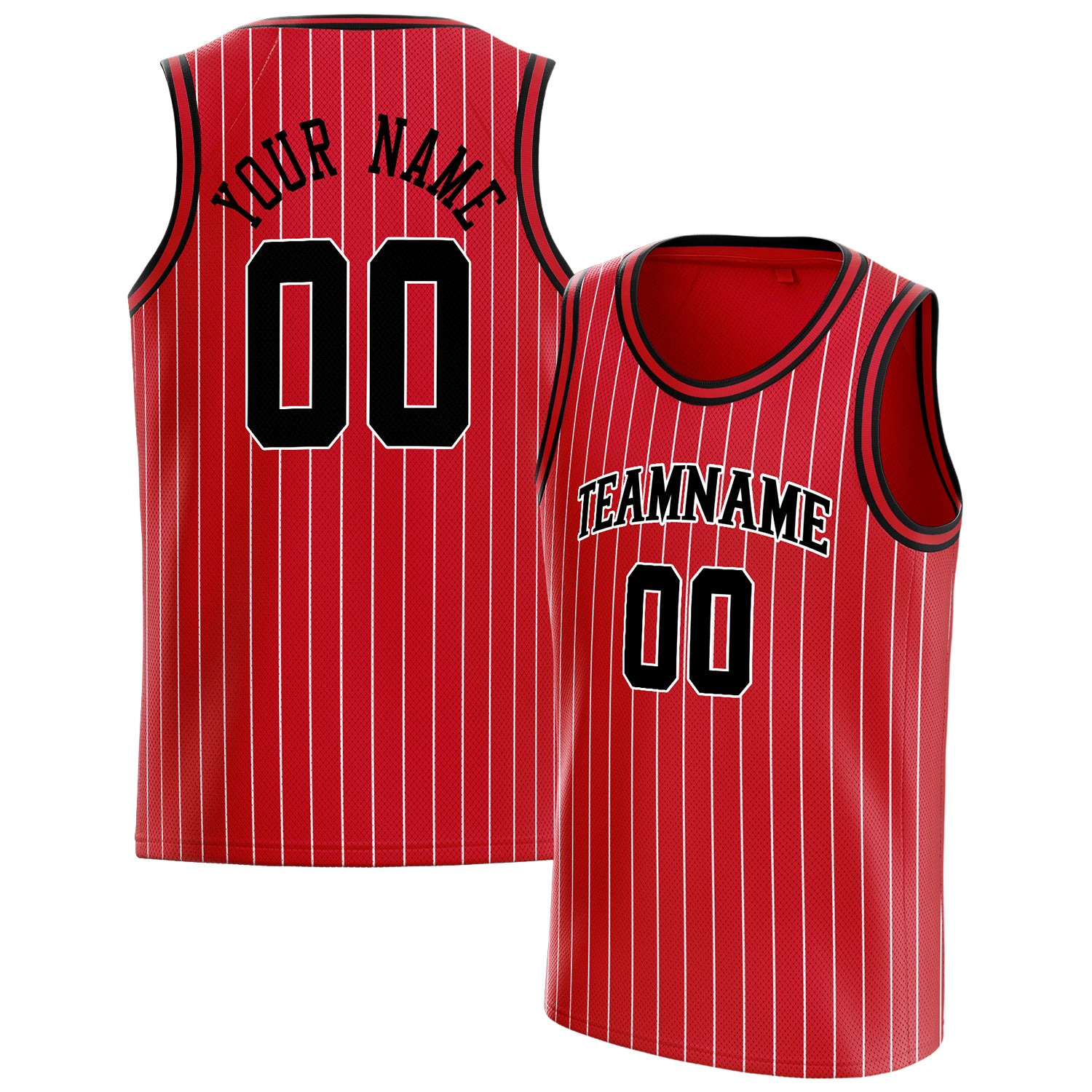 Personalized Red & Black White Pinstripe Basketball Jersey