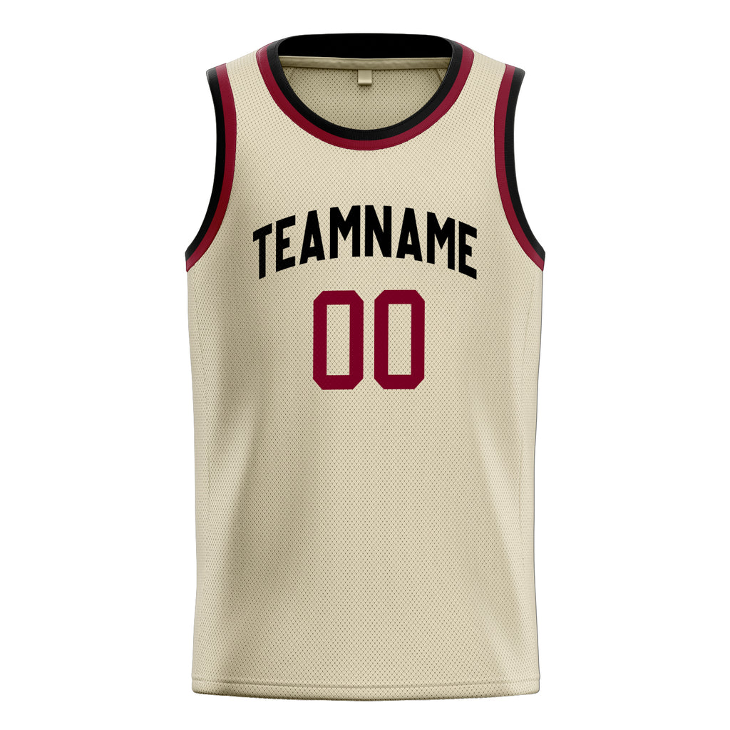 Personalized Cream & Red Solid Color Basketball Jersey