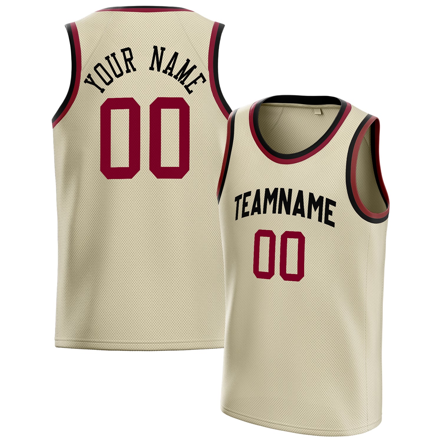 Personalized Cream & Red Solid Color Basketball Jersey