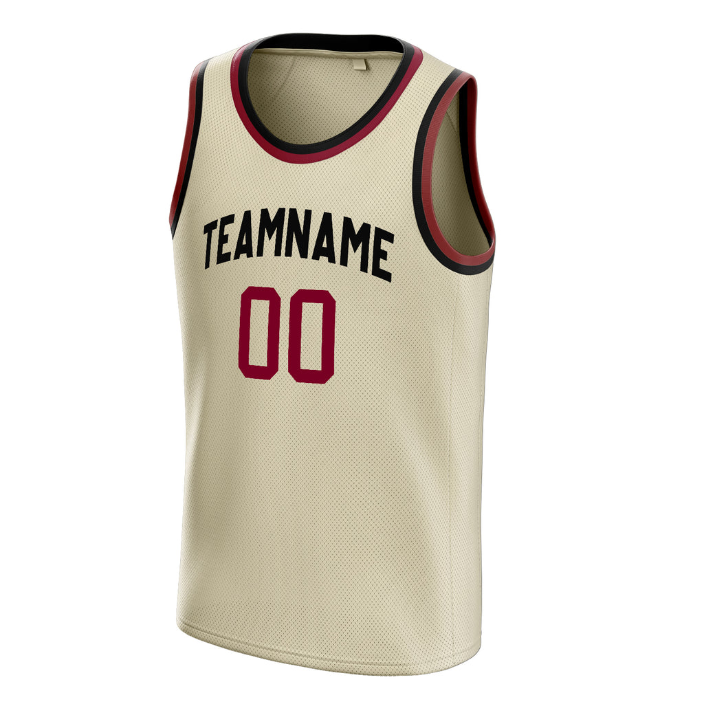 Personalized Cream & Red Solid Color Basketball Jersey