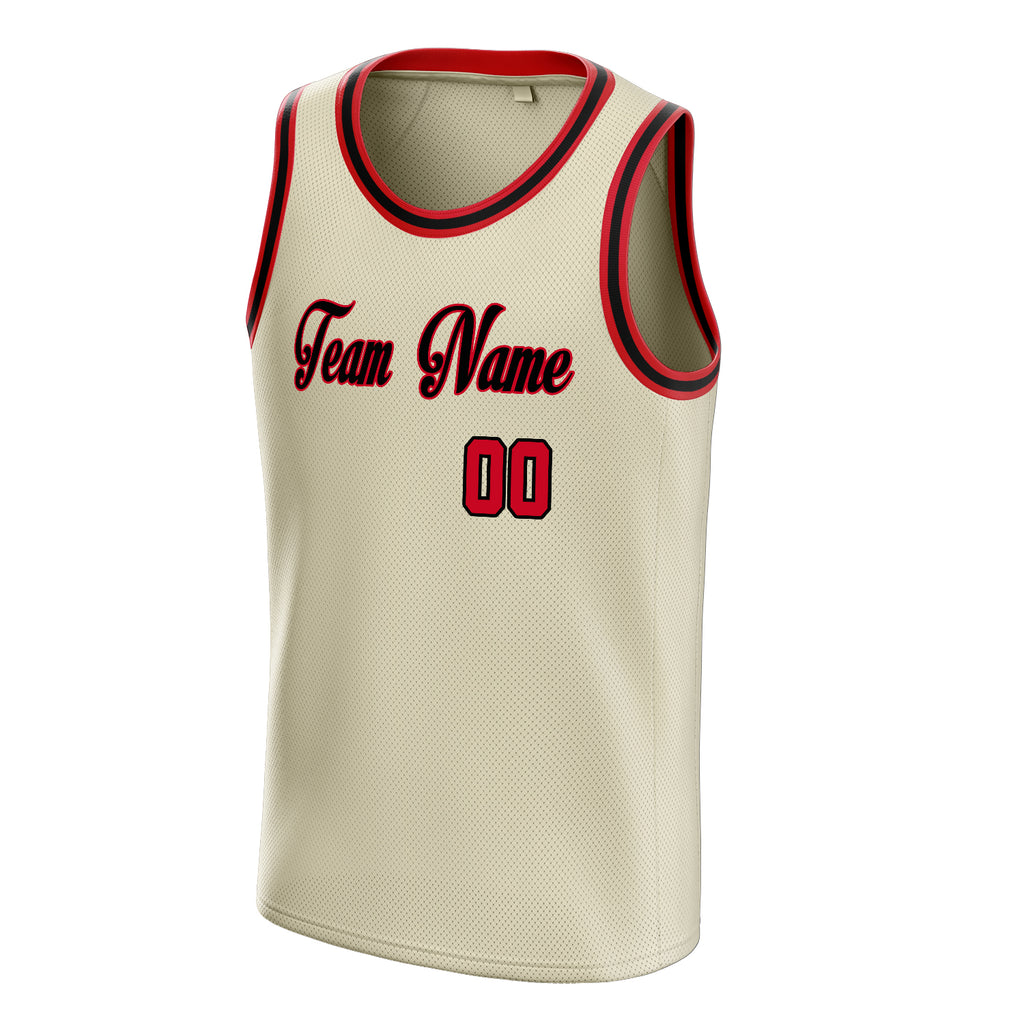Personalized Cream & Red Solid Color Basketball Jersey