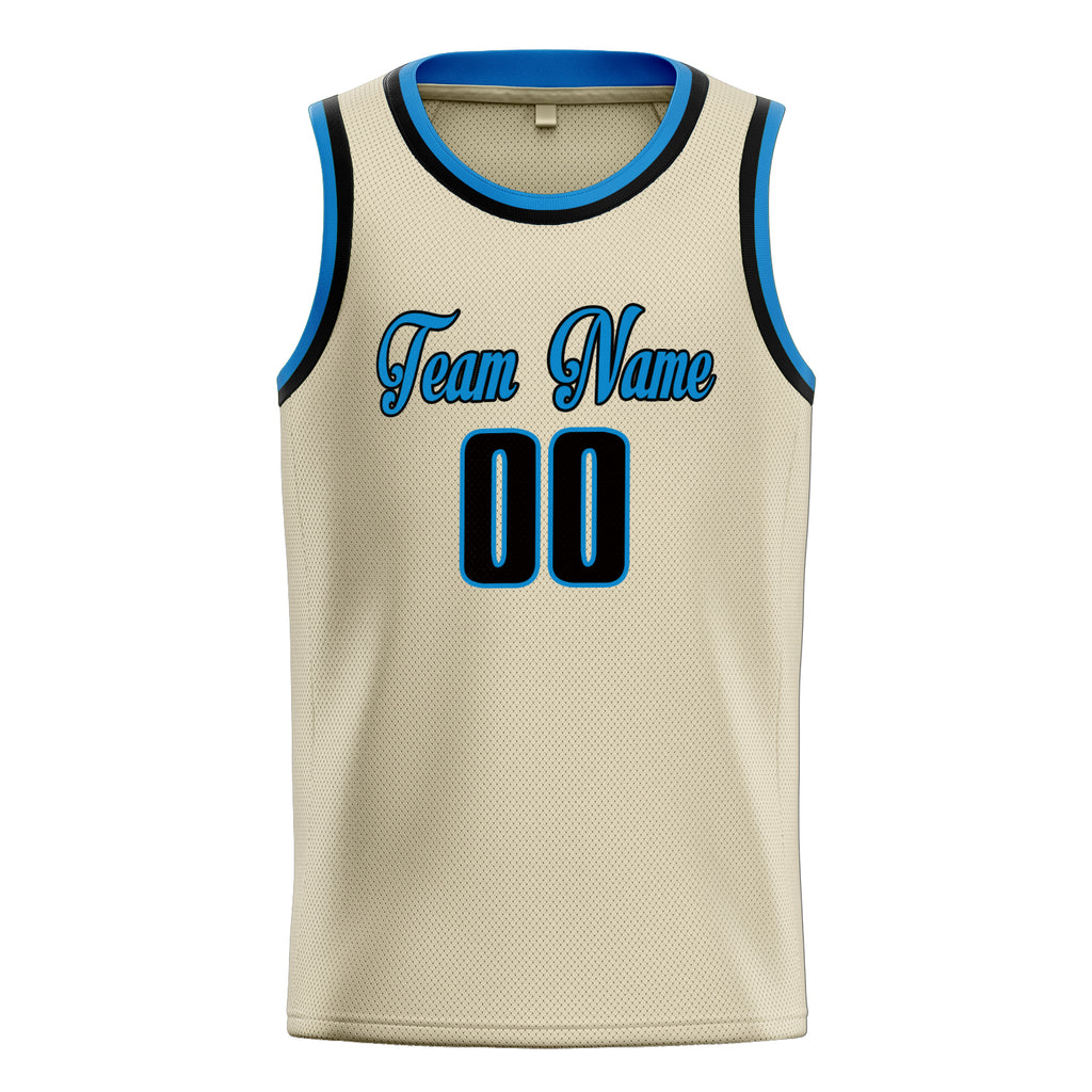 Personalized Cream & Blue Solid Color Basketball Jersey