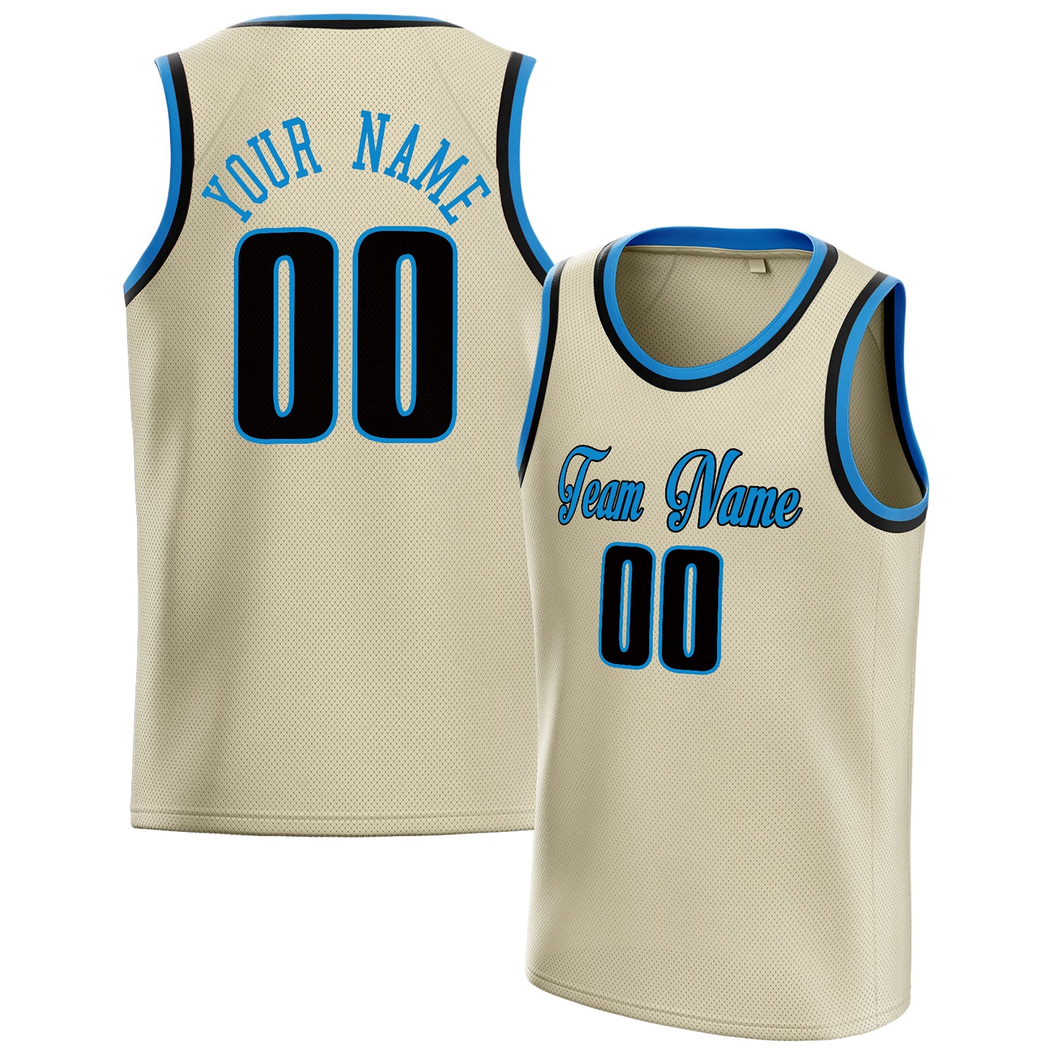 Personalized Cream & Blue Solid Color Basketball Jersey