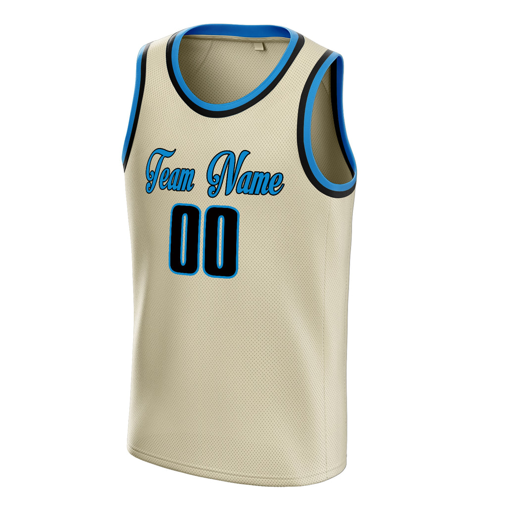 Personalized Cream & Blue Solid Color Basketball Jersey