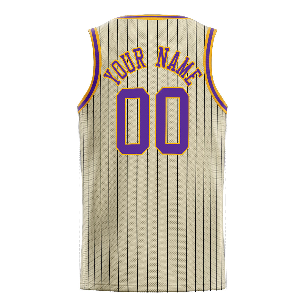 Personalized Cream & Purple Black Pinstripe Basketball Jersey