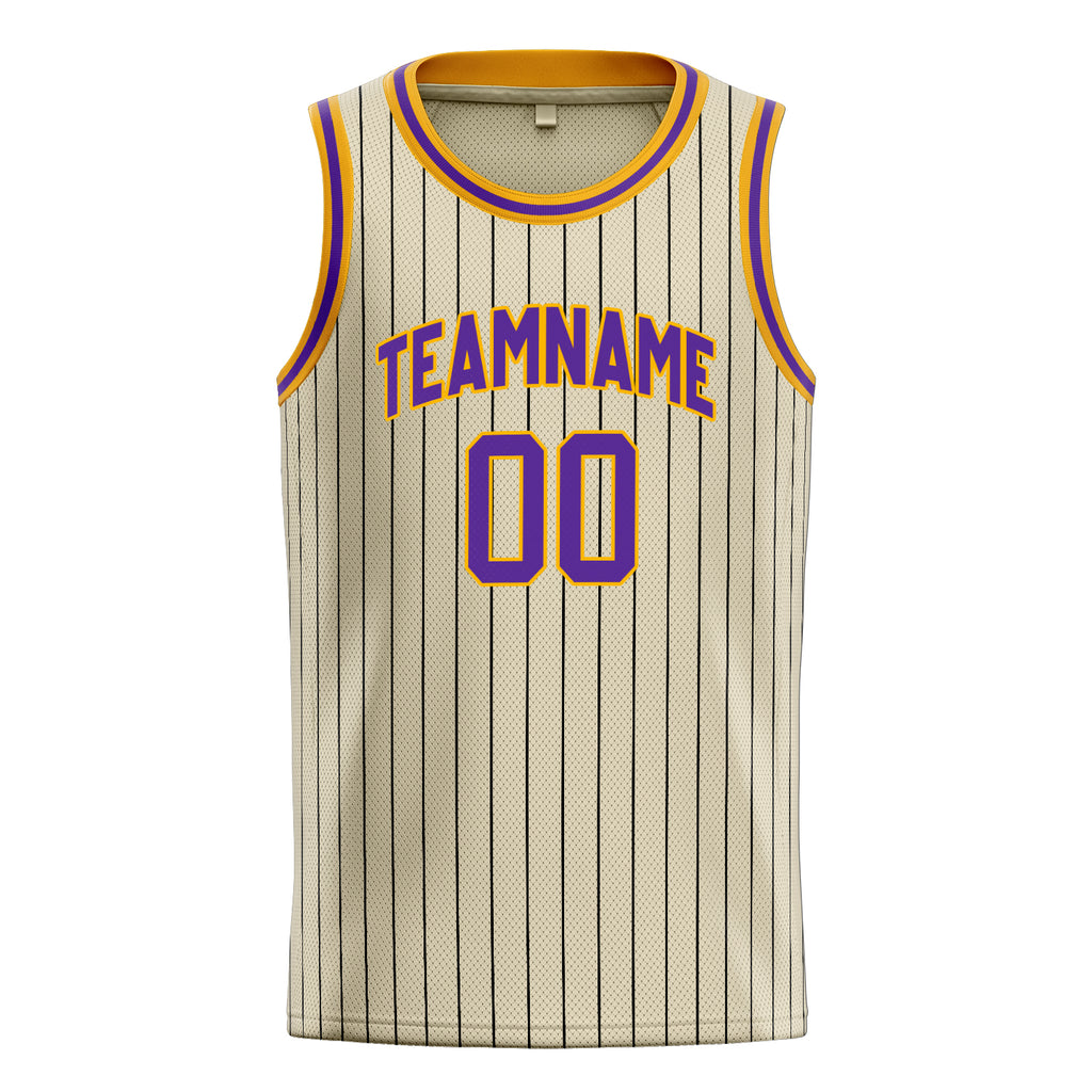 Personalized Cream & Purple Black Pinstripe Basketball Jersey