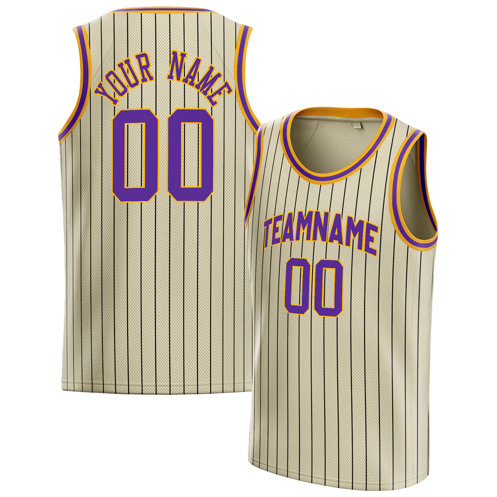 Personalized Cream & Purple Black Pinstripe Basketball Jersey