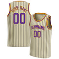 Personalized Cream & Purple Black Pinstripe Basketball Jersey