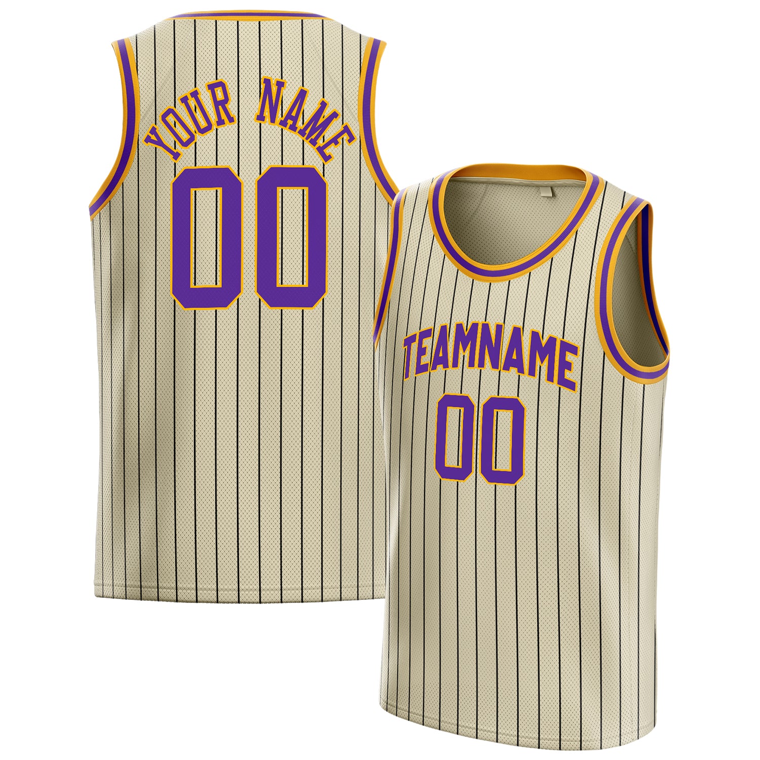 Personalized Cream & Purple Black Pinstripe Basketball Jersey