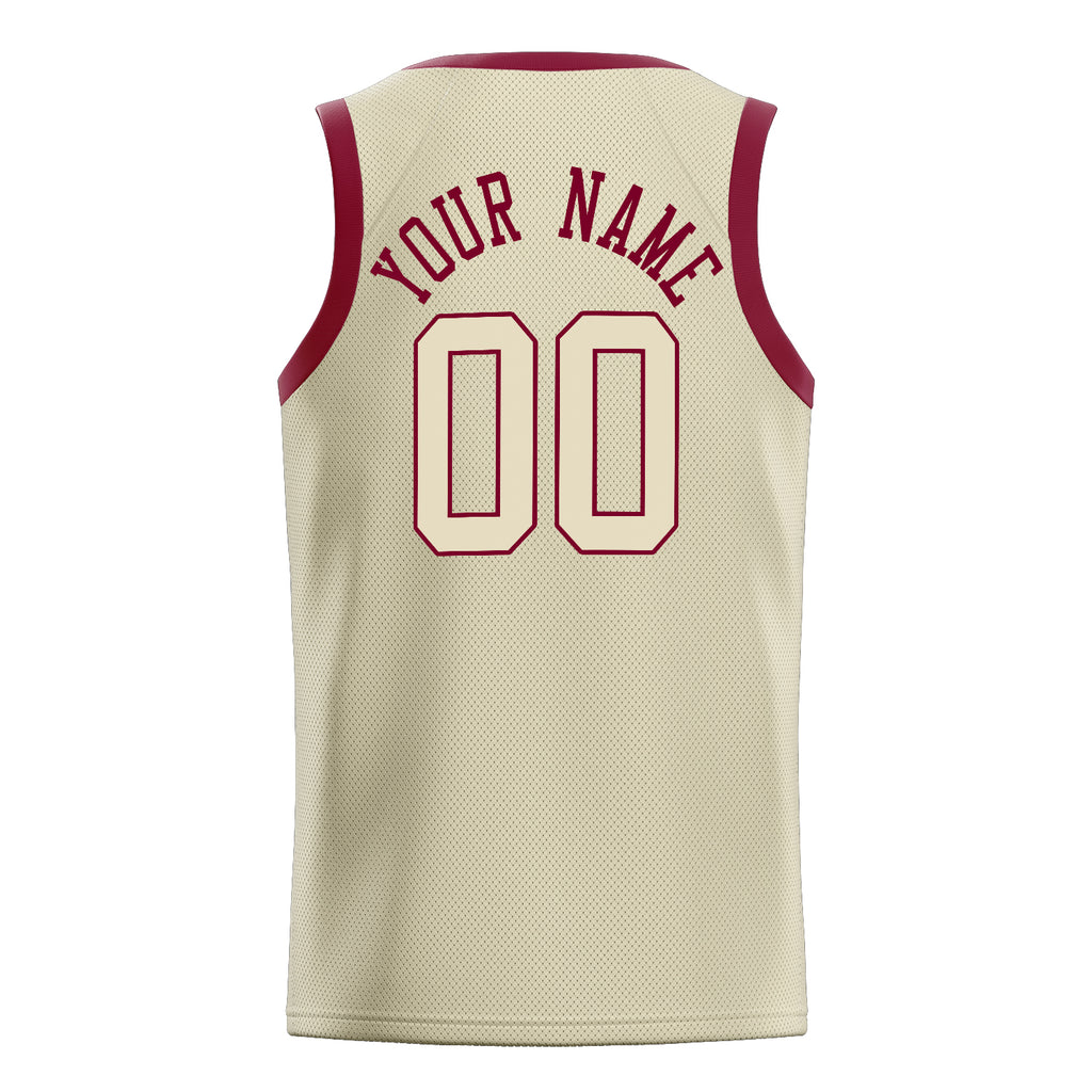 Personalized Cream & Maroon Solid Color Basketball Jersey